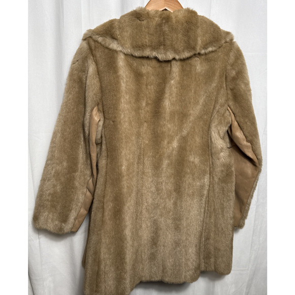Vintage Faux Fur Coat Light Brown Tissavel France Women's Size 10 Medium FLAWS - Picture 10 of 12